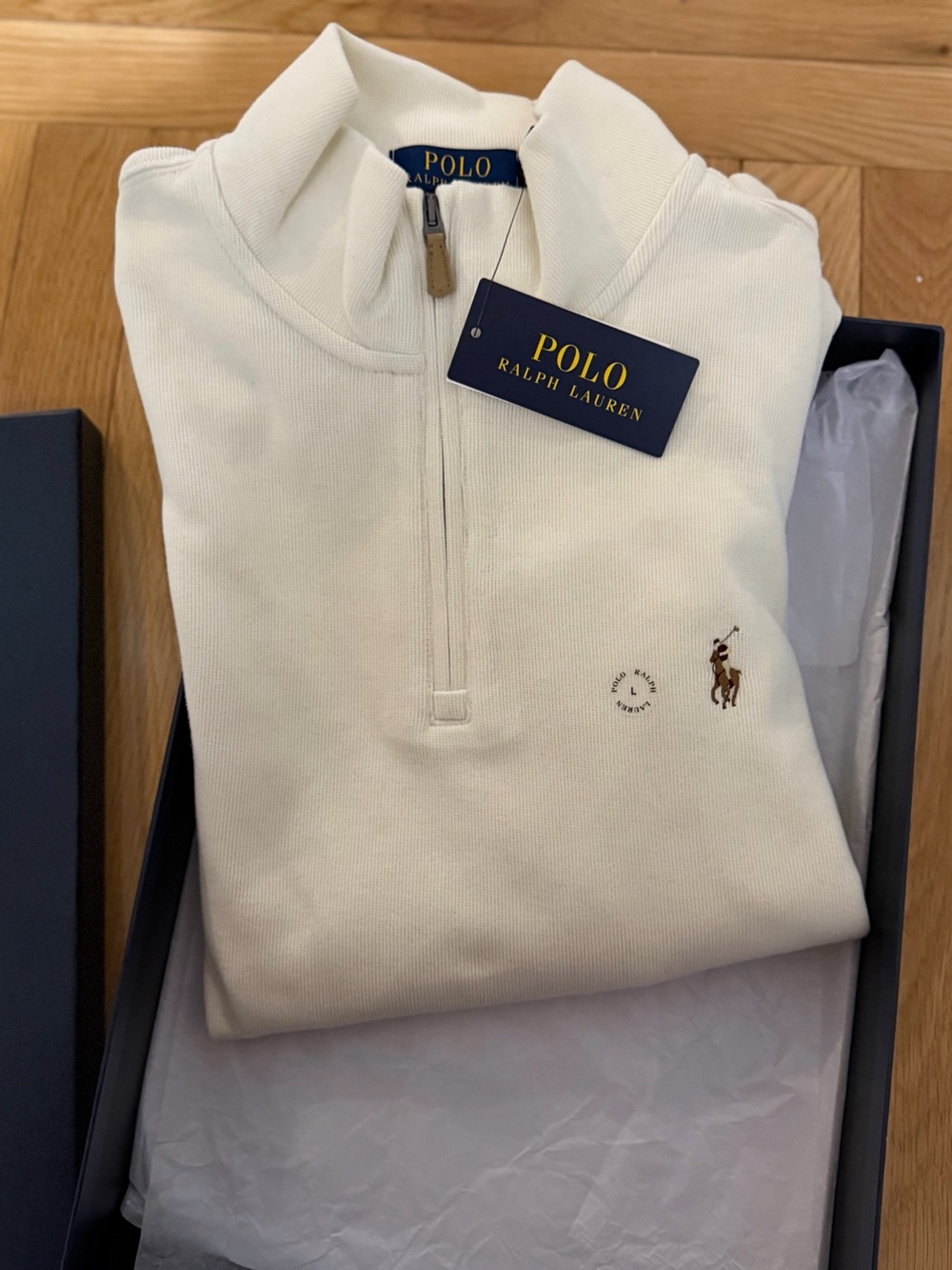 Ralph Lauren Cream Quarter-Zip Estate Rib
